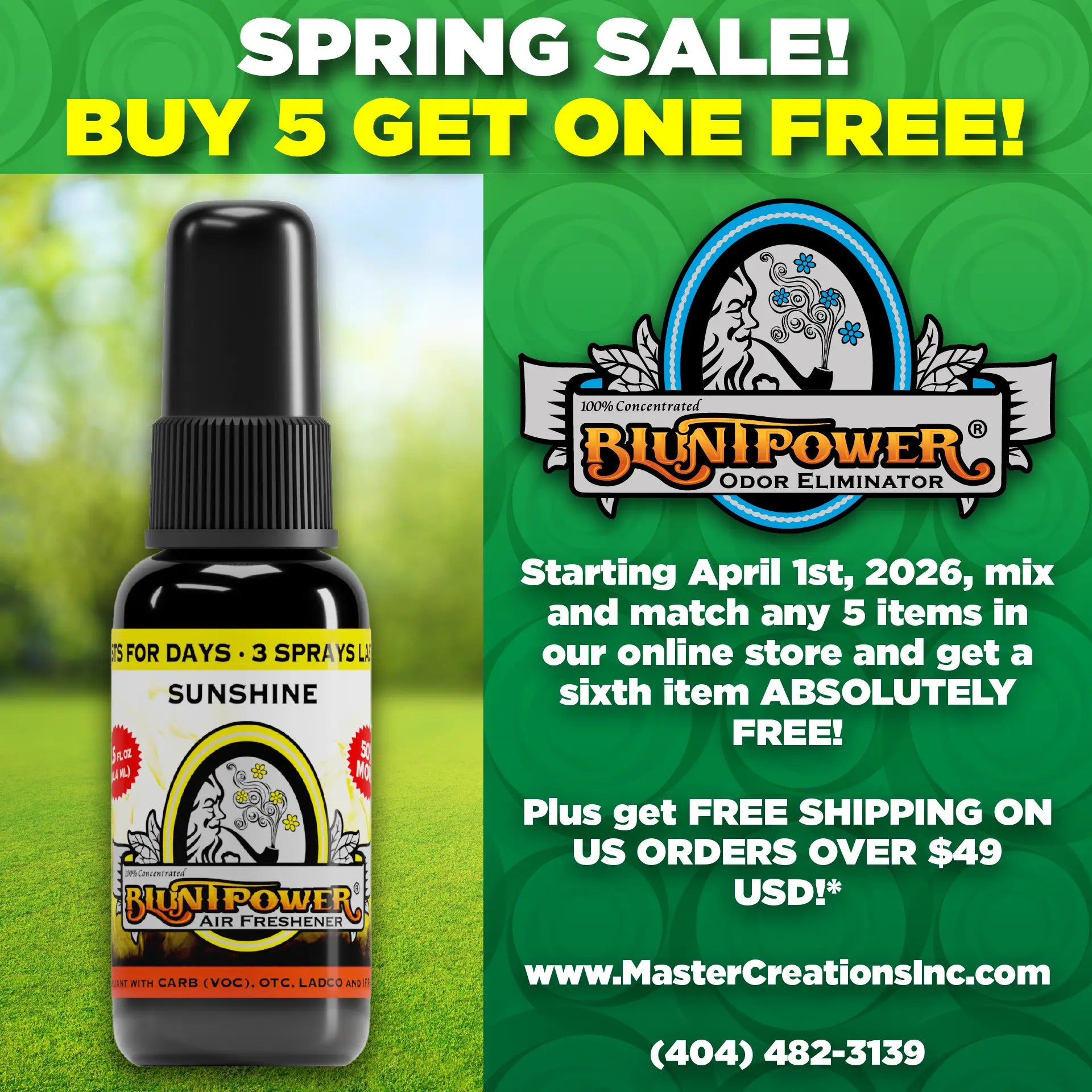 Master Creations Spring Sale, Buy 5 Get One Free, Sunshine Air Freshener Feature, Square