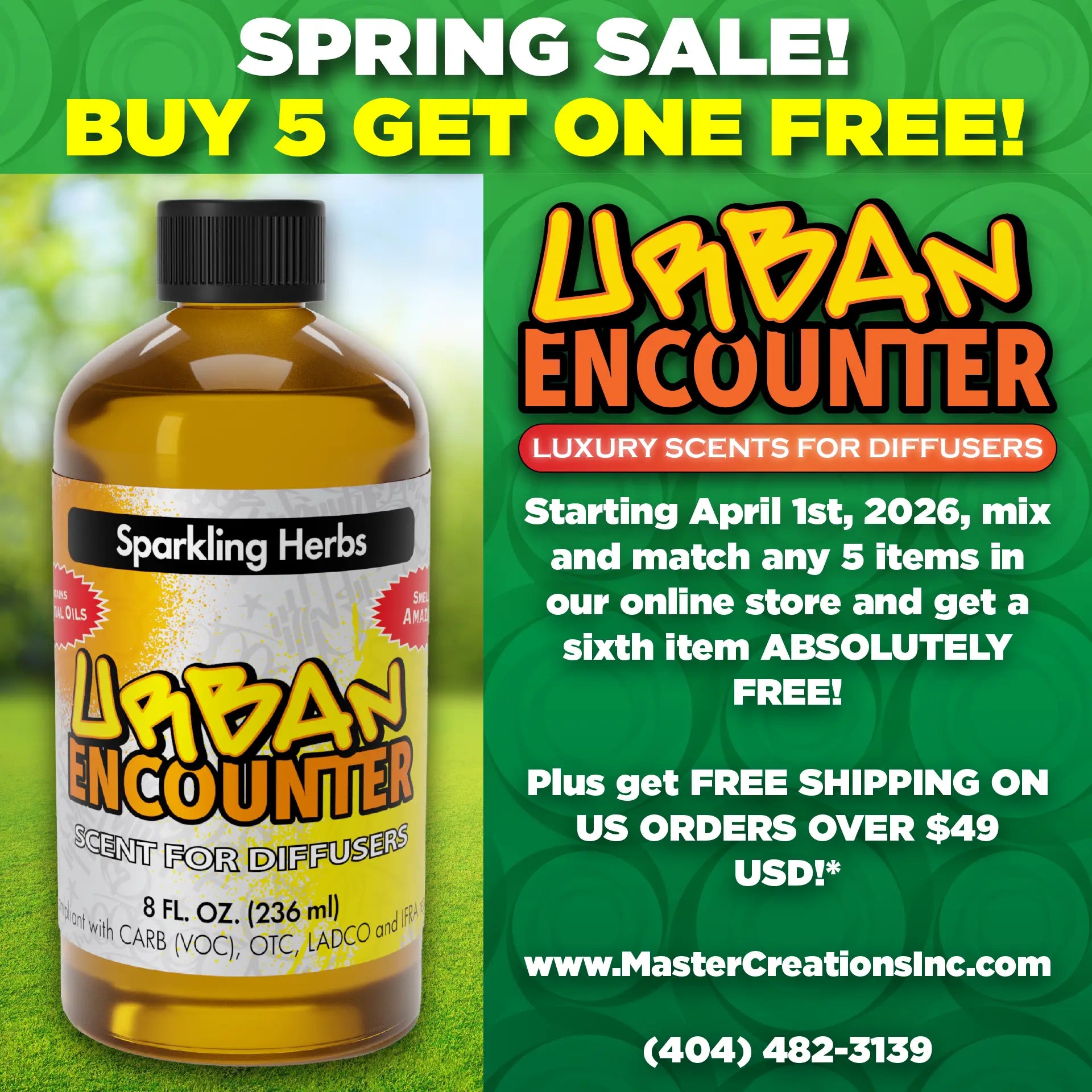 Master Creations Spring Sale, Buy 5 Get One Free, Diffuser Oil Feature, Square