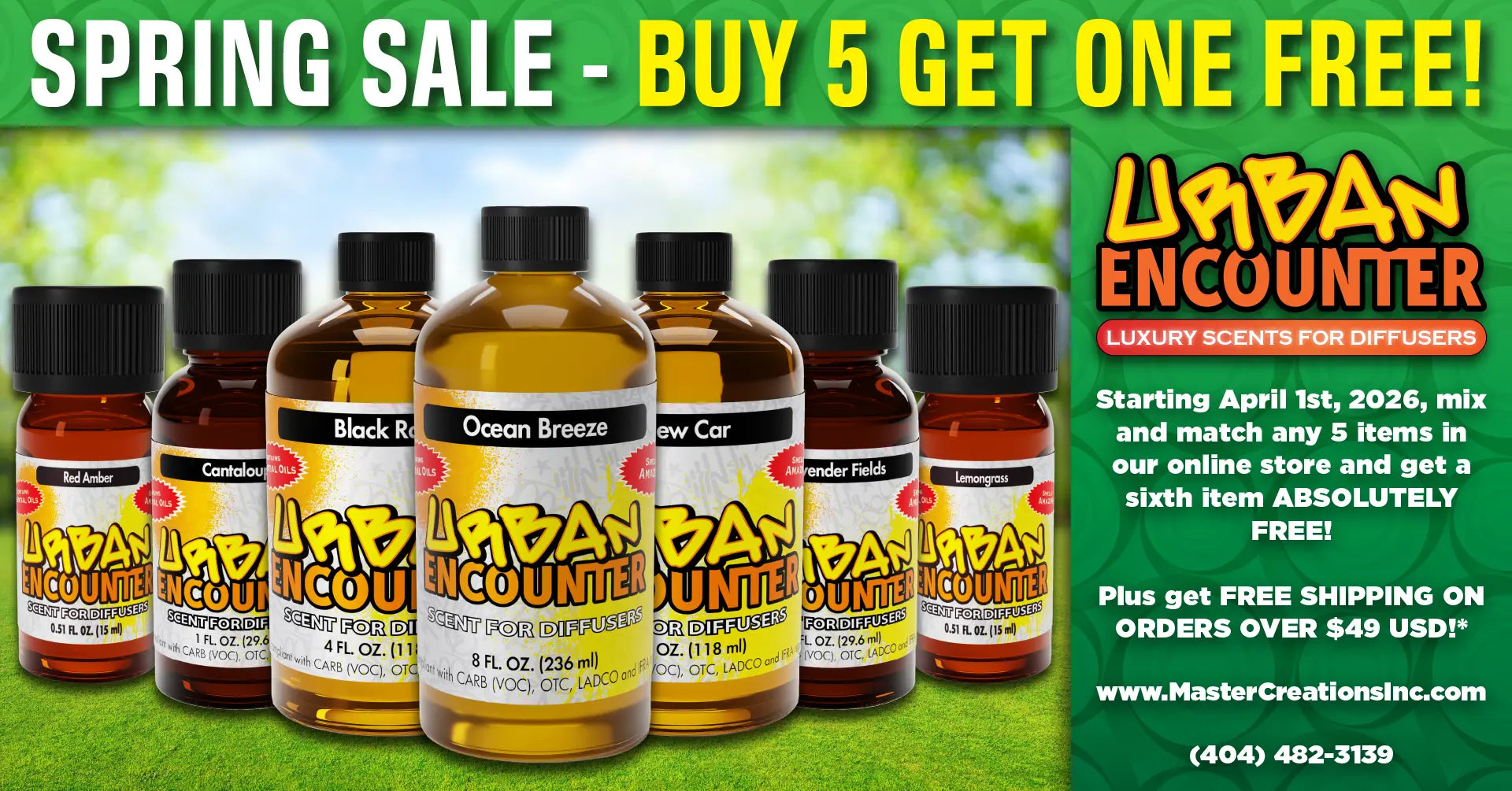 Master Creations Spring Sale, Buy 5 Get One Free, Diffuser Oil Feature, Landscape